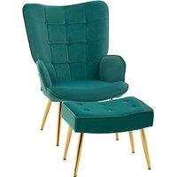 HOMCOM Armchair with Footstool Button Tufted Accent Chair w/ Steel Legs in Green
