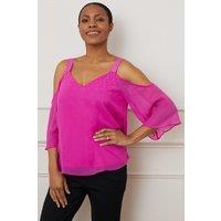 Hot Fix Detail Cold Shoulder Shell Top