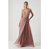 Metallic Plisse V Neck Bridesmaid Dress