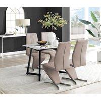 FurnitureboxUK Carson White Marble Effect Dining Table & 4 Willow Chairs in Beige