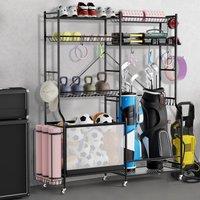 Costway Sports Equipment Organizer Metal Ball Storage Rack Golf Bag Holder in Black
