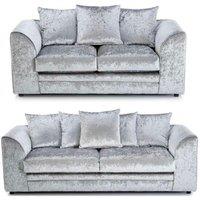 Furniture 786 Bella Crushed Velvet 3&2 Seater Sofa Set in Silver