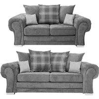 Furniture 786 Verona Scatter Back 3&2 Seater Sofa Set Chenille Fabric in Grey