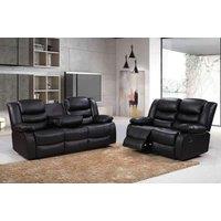 Furniture 786 Roma Leather Recliner 3 & 2 Seater Sofa Set in Black