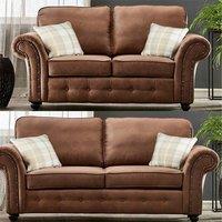 Furniture 786 Oakland Suede Leather 3&2 Seater Sofa Set in Brown