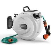 Costway Portable Hose Reel 15+1m Wall Mounted Hose Reel Retractable Auto Rewind Watering