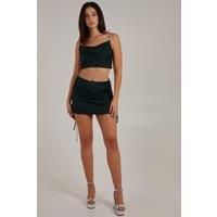 Pink Vanilla Women's Diamante Tie Waist Skirt in Bottle Green | Size: Large