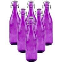 Lucent 1L Glass Bottles with Swing Top Lids - Set of 6 in Purple