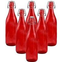 Lucent 1L Glass Bottles with Swing Top Lids - Set of 6 in Red