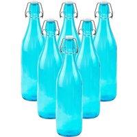 Lucent 1L Glass Bottles with Swing Top Lids - Set of 6 in Blue