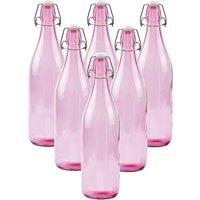 Lucent 1L Glass Bottles with Swing Top Lids - Set of 6 in Pink