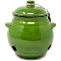 Verano Spanish Ceramics Selena Glazed Hand Dipped Kitchen Dining Garlic Jar with Lid (H) 15cm in Dark Green