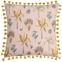 Furn Chamae Floral Tasselled Cushion in Coral | Size: 50 cm x 50 cm