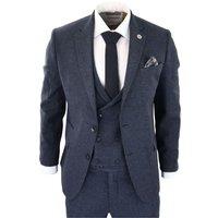 TruClothing Men's 3 Piece Tweed Suit Blue Herringbone in Navy | Size: 50R
