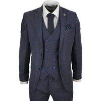 TruClothing Men's 3 Piece Suit Double Breasted Tweed in Navy | Size: 38R