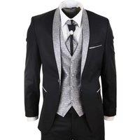 TruClothing Men's 4 Piece Wedding Suit Groom Cravat in Black | Size: 46R