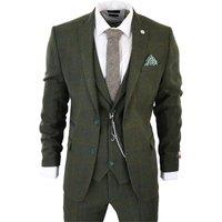 TruClothing Men's 3 Piece Suit Wool Tweed Herringbone in Olive | Size: 50R