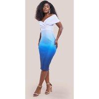 Goddiva Women's Ombre Front Wrap Bardot Midi Dress in Light Blue | Size: 8