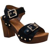 IVACHY Women's Fashion Buckle Wood Effect Heels in Black | Size: 3