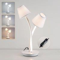 Harper Living LED Table Lamp, Bedside Table Light with 2 Vintage Lampshades in White