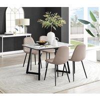 FurnitureboxUK Carson White Marble Effect Dining Table & 4 Corona Black Leg Chairs in Beige