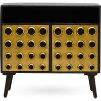 Orsina Stylish Two-Drawer Mango Wooden Sideboard, Mid-Century Modern Side Board for Living Room Organization in Gold