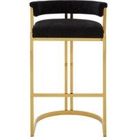 Orsina Black Velvet Bar Stool with Gold Frame, Luxury Black & Gold Stool for Bars, Modern Velvet Bar Stool