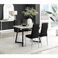 FurnitureboxUK Carson White Marble Effect Dining Table & 4 Velvet Milan Chairs in Black