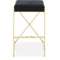 Orsina Velvet Bar Stool, Gold Finish Frame Bar Chair with Footrest, Modern Design Home Stool for Living Area in Black