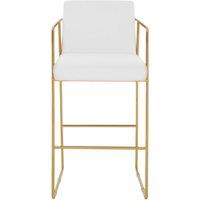 Orsina Mink Velvet Bar Stool with Gold Frame, Luxury White & Gold Stool for Bars, Modern Velvet Bar Stool