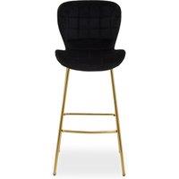 Orsina Black Velvet Stool, Luxury Bar Stool, Modern Black Velvet Bar Chair with Quilted Design & Gold Legs