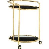 Orsina Round Gold Finish Trolley, Tempered Glass Shelves Drinks Trolley For Parties, Movable Kitchen Trolley