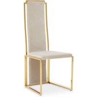 Orsina Luxurious Modern Dining Chair, Stainless Steel Gold Finished Frame Accent Chair. Natural Fabric Dining Chair in White