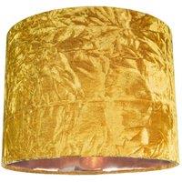 Happy Homewares Modern Crushed Velvet Lamp Shade with Shiny Paper Inner in Mustard | Size: 14 inches