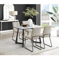 FurnitureboxUK Carson White Marble Effect Dining Table & 4 Halleyy Chairs in Beige
