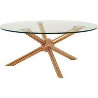 Orsina Distinctive Base Design Round Rose Gold Coffee Table, Elegant Display Table, Clear Tempered Glass Top Table