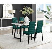 FurnitureboxUK Carson White Marble Effect Dining Table & 4 Velvet Milan Black Leg Chairs in Green