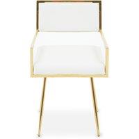 Orsina Leather Effect Dining Chair, Cut-Out Back Gold Finish Accent Chair, Velvet Upholstery Dining Chair in White