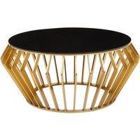 Orsina Spacious Gold Round Coffee Table with Black Glass, Modern Gold Finished Table, Luxurious Black Coffee Table