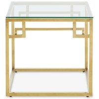 Orsina Gold Brushed Side Table, Tempered Glass Top Side Table, Steel Frame Bedside Table, Cocktail Table for Home