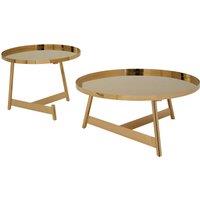 Orsina Stylish Set Of 2 Round Tables, Raised Edges Side Table By Couch For Livingroom, Secured Storage Lounge Table in Gold