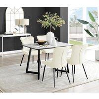 FurnitureboxUK Carson White Marble Effect Dining Table & 4 Nora Black Leg Chairs in Cream