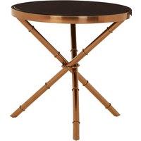 Orsina Elegant Bamboo Inspired Base Side Table, Rose Gold Small Lounge Table, Tempered Glass Top Bedside Table in Black