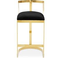 Orsina Velvet Bar Stool, Gold Finish Frame, Curved Backrest with Plump Seat, Modern Elegant Design Bar Stool in Black