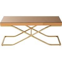 Orsina Stylish Light Brown Coffee Table For Sitting Area, Modern Rectangular Decorative Coffee Table With Glass Top in Gold