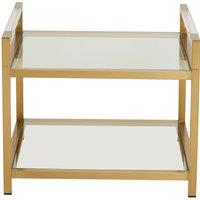 Orsina Matte Gold 2 Tier End Table, Modern Art Deco Style, Glass Shelves & Durable Stainless Steel Construction
