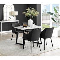 FurnitureboxUK Carson White Marble Effect Dining Table & 4 Calla Black Leg Chairs