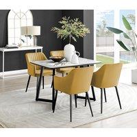 FurnitureboxUK Carson White Marble Effect Dining Table & 4 Calla Black Leg Chairs in Mustard