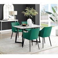 FurnitureboxUK Carson White Marble Effect Dining Table & 4 Calla Black Leg Chairs in Green