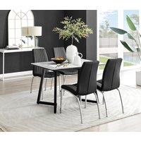 FurnitureboxUK Carson White Marble Effect Dining Table & 4 Isco Chairs in Black